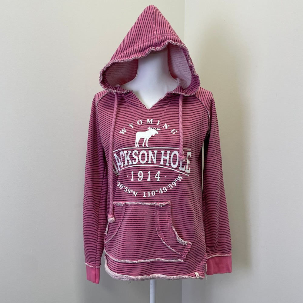 Vineyard Crew Jackson Hole Wyoming Striped Hoodie Pink Black Small